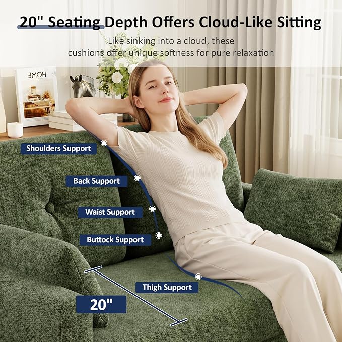 Vipbear 48" Loveseat Sofa,Modern Small Couches for Small Spaces,Green Chenille Love Seat Couch for Living Room,Bedroom,Apartment,Office,Deep Seat,Throw Pillow,Side Pockets,Square Armrest