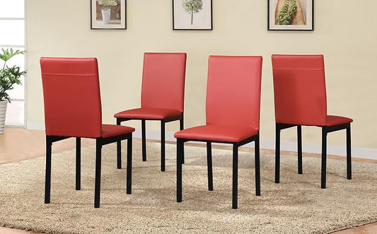 Roundhill Furniture 5 Piece Citico Metal Dinette Set with Laminated Faux Marble Top - Red
