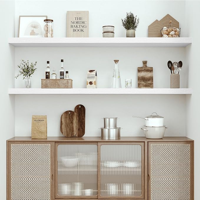 Vivelove 55" Long Floating Shelves for Wall, 10.3" Deeper & Thicker Storage Shelf for Living Room, Kitchen, Farmhouse,Wall Shelves with Invisible Brackets,Set of 1, White