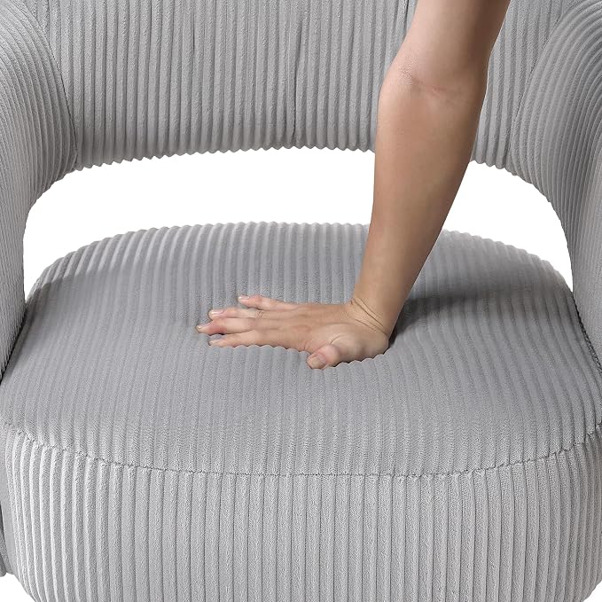 Lexicon 360 Degree Swivel Accent Chair, Modern Comfy Corduroy Round Barrel Chair, Open Back, Plush Foam Cushions, Metal Swivel Base for Living Room/Bedroom/Office/Small Spaces, Gray