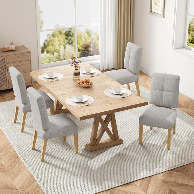 HOMRELEXA Wooden Dining Chairs Set of 4, Dining Room Chairs with Wood Legs, Cloud-Like Cushion & Reinforcement Structure Design for Kitchen/Living Room/Restaurant, Easy Assembly