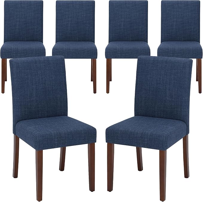MALOL Upholstered Dining Chairs Set of 6, Modern Fabric Dining Room Chair, Wooden Dining Chair, Kitchen Side Chairs, Farmhouse Dinner Chair with High Back for Kitchen, Blue
