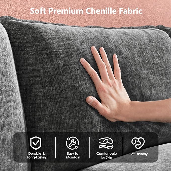 Marsail Modular Sectional Sofa 110.6" U-Shaped Modern Comfy Cloud Couch, 5-Seat Chenille Deep Seat Sofa with Throw Pillow & Movable Ottoman for Living Room, Bedroom and Apartment, Slate Gray
