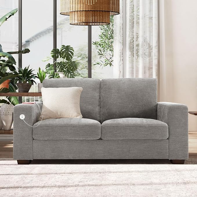Hanherry 70" Loveseat Sofa for Living Room, Modern Comfy Couch with Medium Firm Seat Cushion, Removable Cover,Wide Armrest,USB/Type-C Port,Chenille Fabric Couches for Small Space,Apartment,Bedroom