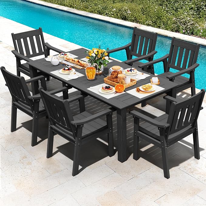 YEFU Outdoor Patio Chairs Set of 2: All Weather Outdoor Dining Chairs with Wide Curved Seat and Backrest - Plastic Patio Chairs for Outside Backyard/Garden/Pool/Porch/Deck 350lbs Capacity Black