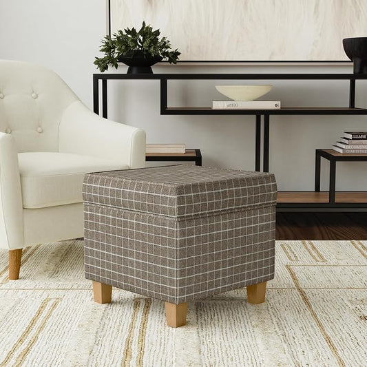 HomePop 18" Classic Square Storage Ottoman - Brown Windowpane