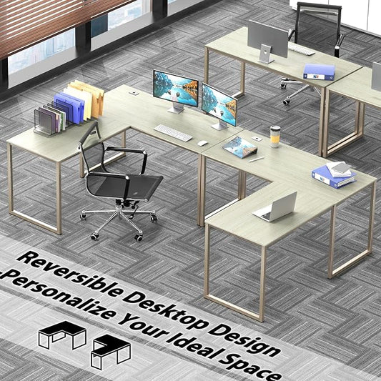SHW Mission 55 x 60 Inches L-Shape Home Office Computer Desk, Maple