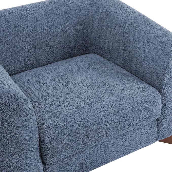 Christopher Knight Home Holly Modern Boucle Fabric Upholstered Club Chair for Living Room, Home Office, Apartment, Relaxing Chair with Removable Cushion and Birch Wood Legs, Blue + Walnut