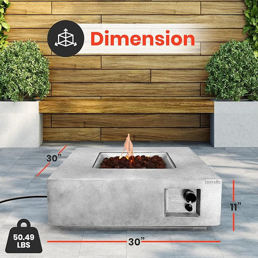 Outdoor Propane Fire Pit Table - CSA/ETL Certified Safe 40,000 Pulse Ignition Weatherproof Square Propane Gas Fire Table - Adjustable Flame, Thermocouple - PVC Cover, Lava Rock - SereneLife SLFPLG9