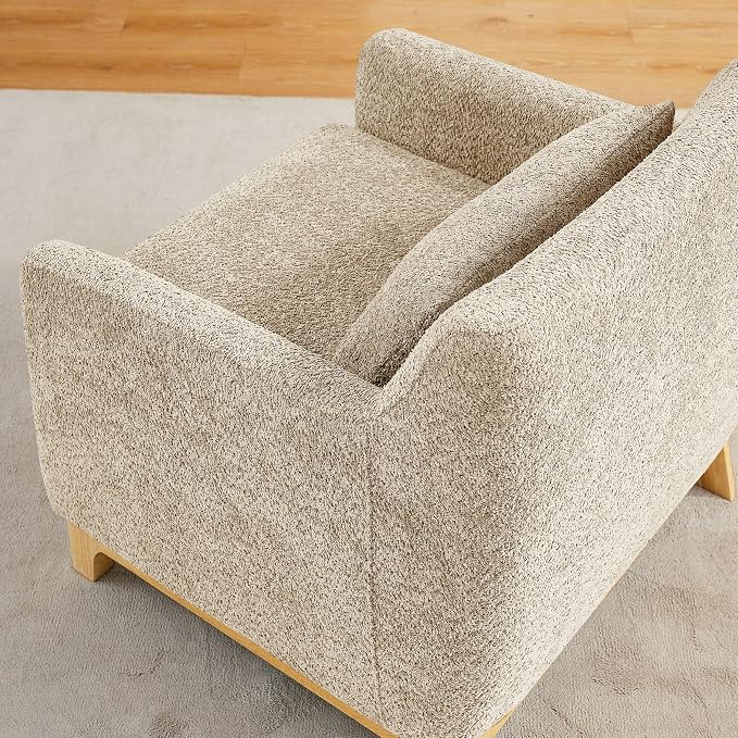 VANOMi 31" W Living Room Accent Chairs Boucle Chair for Bedroom, Camel | Oversized Armchair with Thick Cushion Reading Chairs for Living Room, Apartment