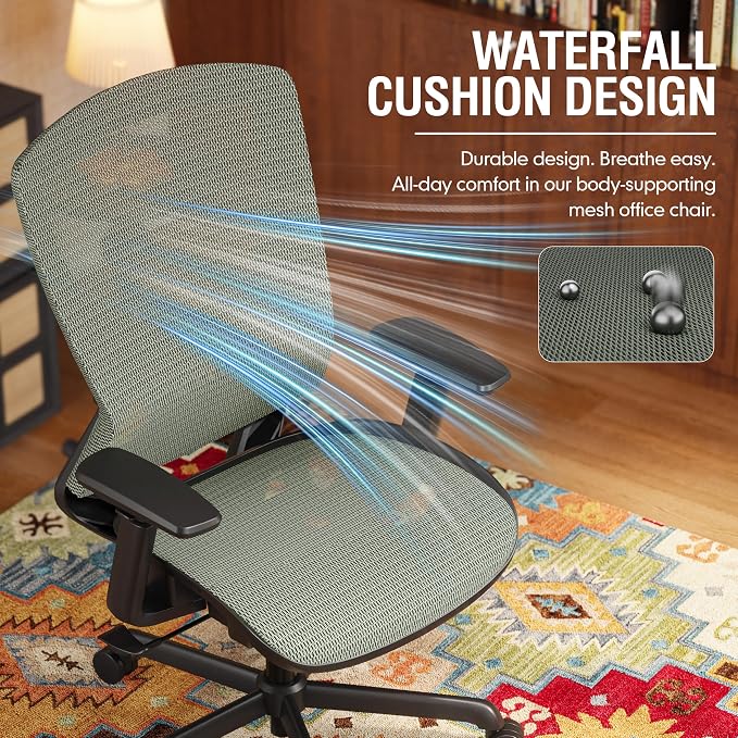 ELABEST Mesh Office Chair,Ergonomic Computer Desk Chair,Sturdy Task Chair- Adjustable Lumbar Support & Armrests,Tilt Function,Comfort Wide Seat,Swivel Home Office Chair (Dusty Sage)