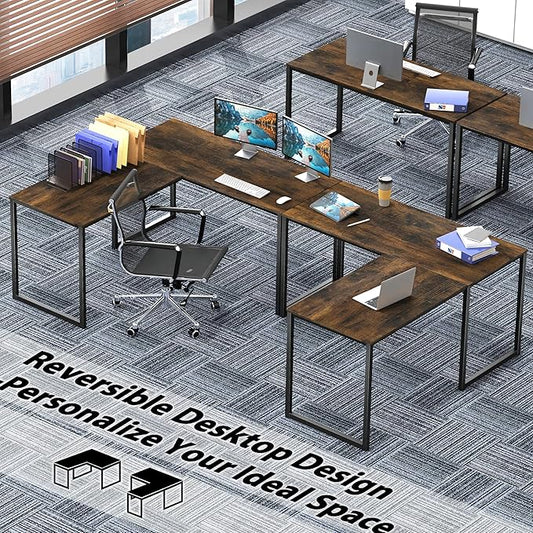 SHW Mission 48 x 48 Inches L-Shape Home Office Computer Desk, Rustic Brown