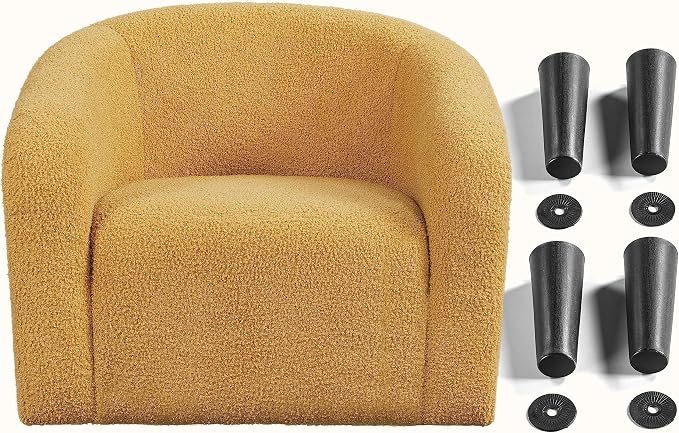 Topeakmart Barrel Chair, Soft Sherpa Accent Chair Side Chair Club Chair Modern Style Deep Seating Barrel Armchair for Living Room Furniture Reading Room Bedroom, Mustard Yellow