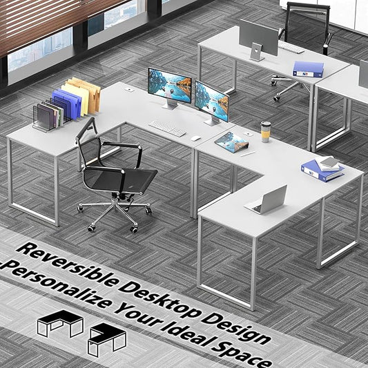SHW Mission 55 x 60 Inches L-Shape Home Office Computer Desk, White