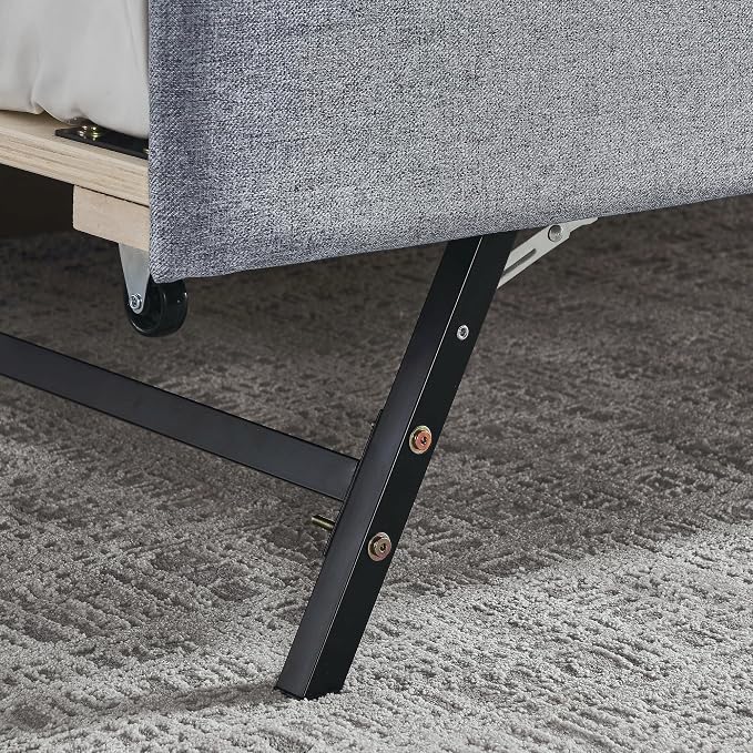KEIKI Twin Size Upholstery Daybed with Trundle and USB Charging Design, Twin to King Design Mid-Century Extendable Sofa Bed, Easy Assembly, No Box Spring Required, for Living Room and Bedroom, Grey