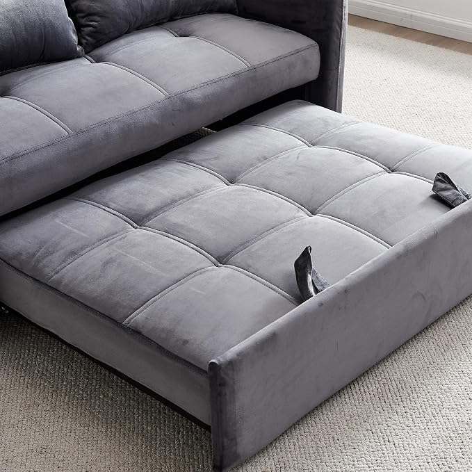 55.5" Velvet Convertible Sofa Bed, Pull Out Sleeper Sofa Bed, Loveseat Couch with USB Charging Ports, 3 in 1 Convertible Sleeper Sofa Bed for Living Room, Apartment, Bedroom, RV, Grey
