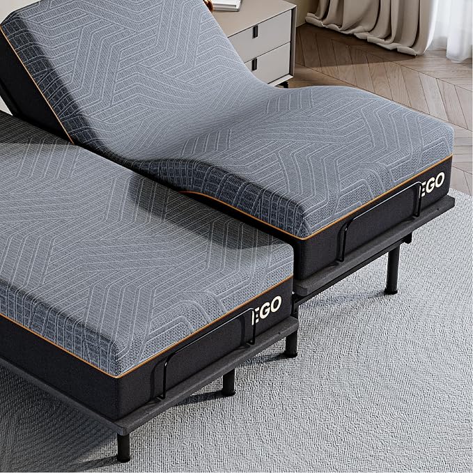 Dyonery Split King Adjustable Bed Base Frame with Wireless Remote + 12 Inch SPK Gel Memory Foam Mattress Bed in a Box, Head and Foot Incline, Zero Gravity, Fiberglass Free,80" × 38"