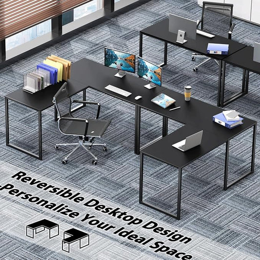 SHW Mission 48 x 48 Inches L-Shape Home Office Computer Desk, Black