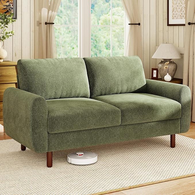 WorthFurni 68" Loveseat Sofa, Comfy Chenille Fabric Couches for Living Room with Spring Cushion and Solid Wood Frame, Modern Deep Seat Couch for Bedroom, Apartment, Office, Easy Assembly,Green