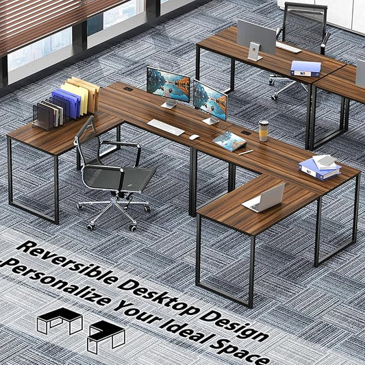 SHW Mission 55 x 60 Inches L-Shape Home Office Computer Desk, Walnut