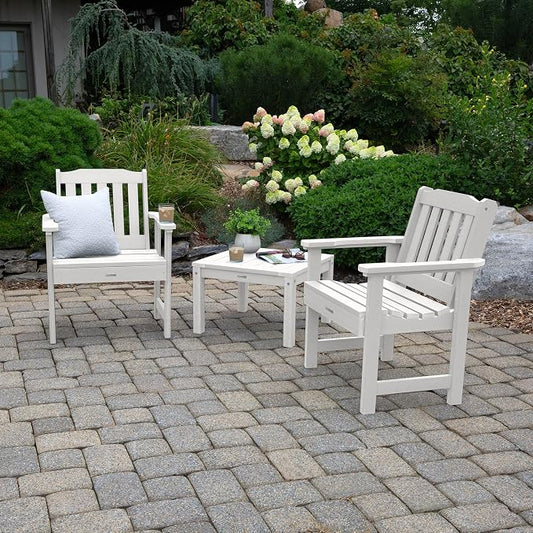 Highwood AD-KITCHGL2-WHE 2 Lehigh Garden Chairs with 1 Square Side Table 3-Piece Set, White