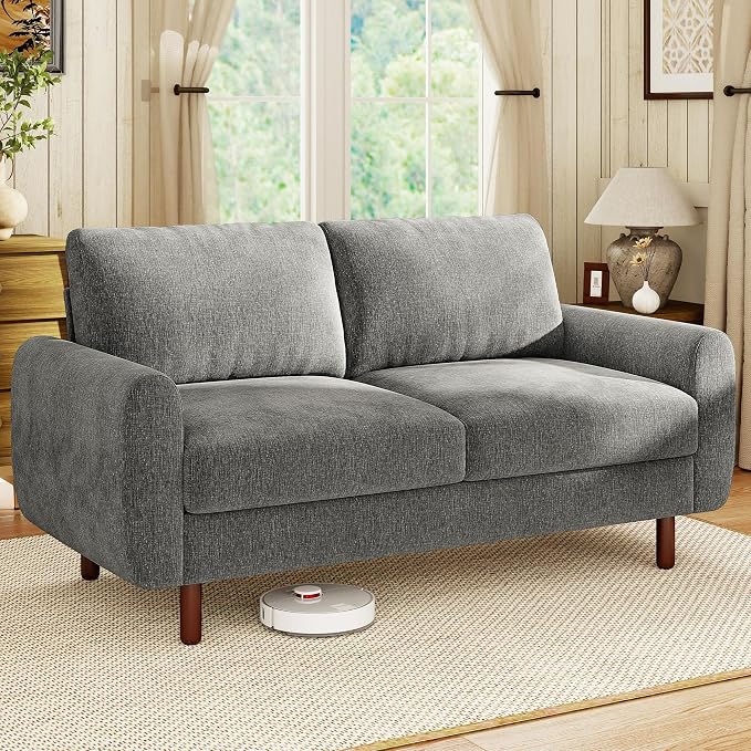 WorthFurni 68" Loveseat Sofa, Comfy Chenille Fabric Couches for Living Room with Spring Cushion and Solid Wood Frame, Modern Deep Seat Couch for Bedroom, Apartment, Office, Easy Assembly, Gray