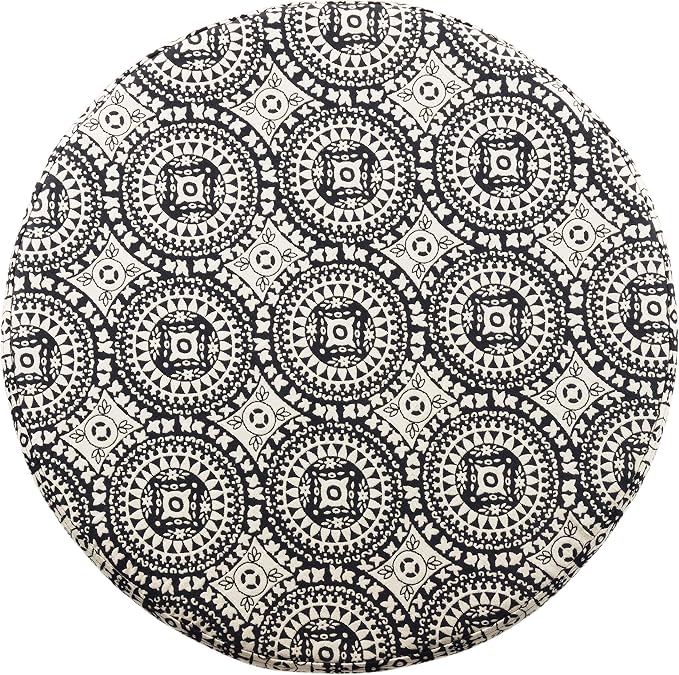 Homepop Home Decor | Upholstered Round Storage Ottoman | Ottoman with Storage for Living Room & Bedroom, Black and White Medallion Large