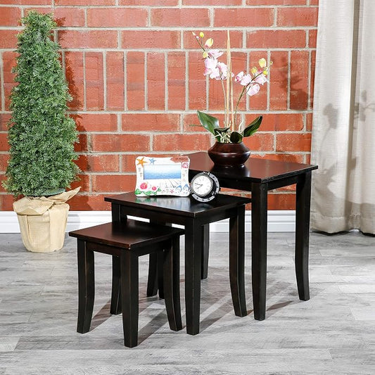DTY Indoor Living 3-Piece Nesting Tables - Wooden Table Set of 3 for Living Room - Stackable Tables with Sleek Espresso Finish for Stylish and Space-Saving Home Furniture