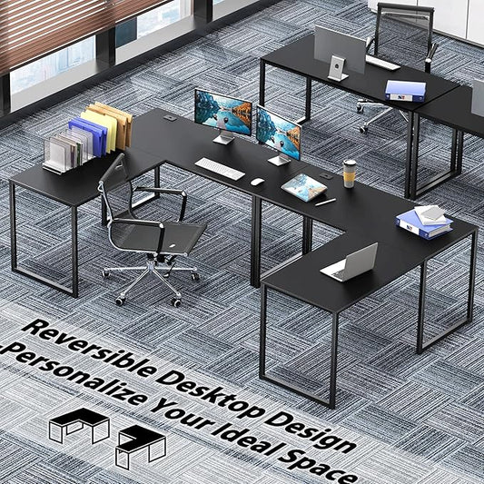 SHW Mission 55 x 60 Inches L-Shape Home Office Computer Desk, Black
