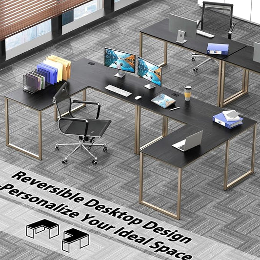 SHW Mission 55 x 60 Inches L-Shape Home Office Computer Desk, Espresso