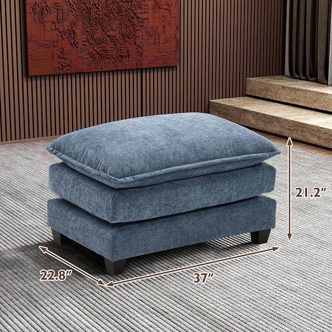 Ihanherry Ottoman for Modular Sectional Cloud Sofa, Chenille Deep Seat Couch for Apartment, Living Room and Bedroom, Blue