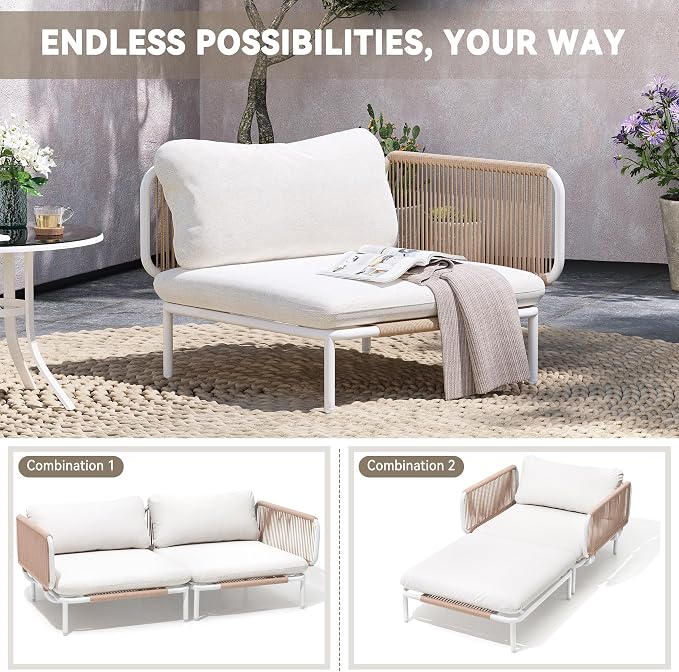 Crestlive Products Oversized Outdoor Couch, 2-Seater Modular Sectional Sofa with Cushions, Modern Patio Conversation Set for Backyard, Deck, Porch or Poolside