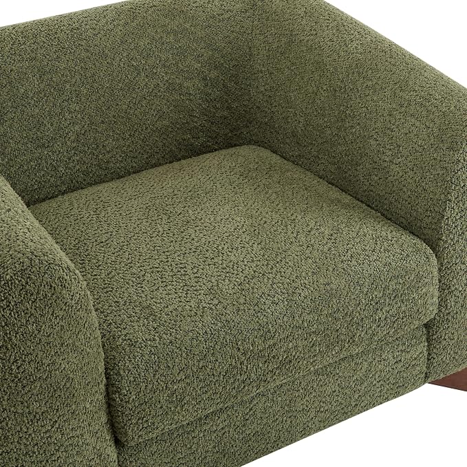 Christopher Knight Home Holly Modern Boucle Fabric Upholstered Club Chair for Living Room, Home Office, Apartment, Relaxing Chair with Removable Cushion and Birch Wood Legs, Olive Green+Walnut