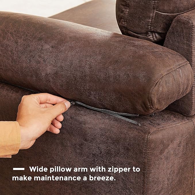 VANOMi 100" W Faux Leather Sofa with Reversible Chaise for Apartment | Dark Brown Faux Leather L-Shaped Couch for Living Room, Office, 3 Seater, Sectional