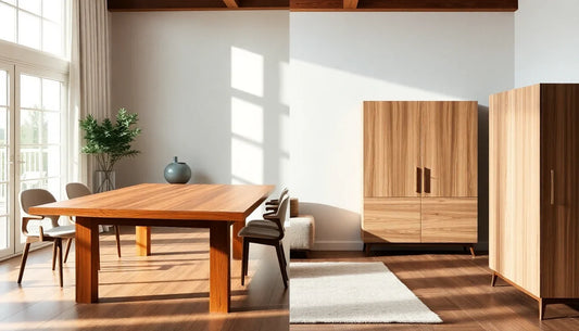 Solid wood furniture and engineered wood furniture side-by-side comparison showing grain, construction, durability, and finish differences