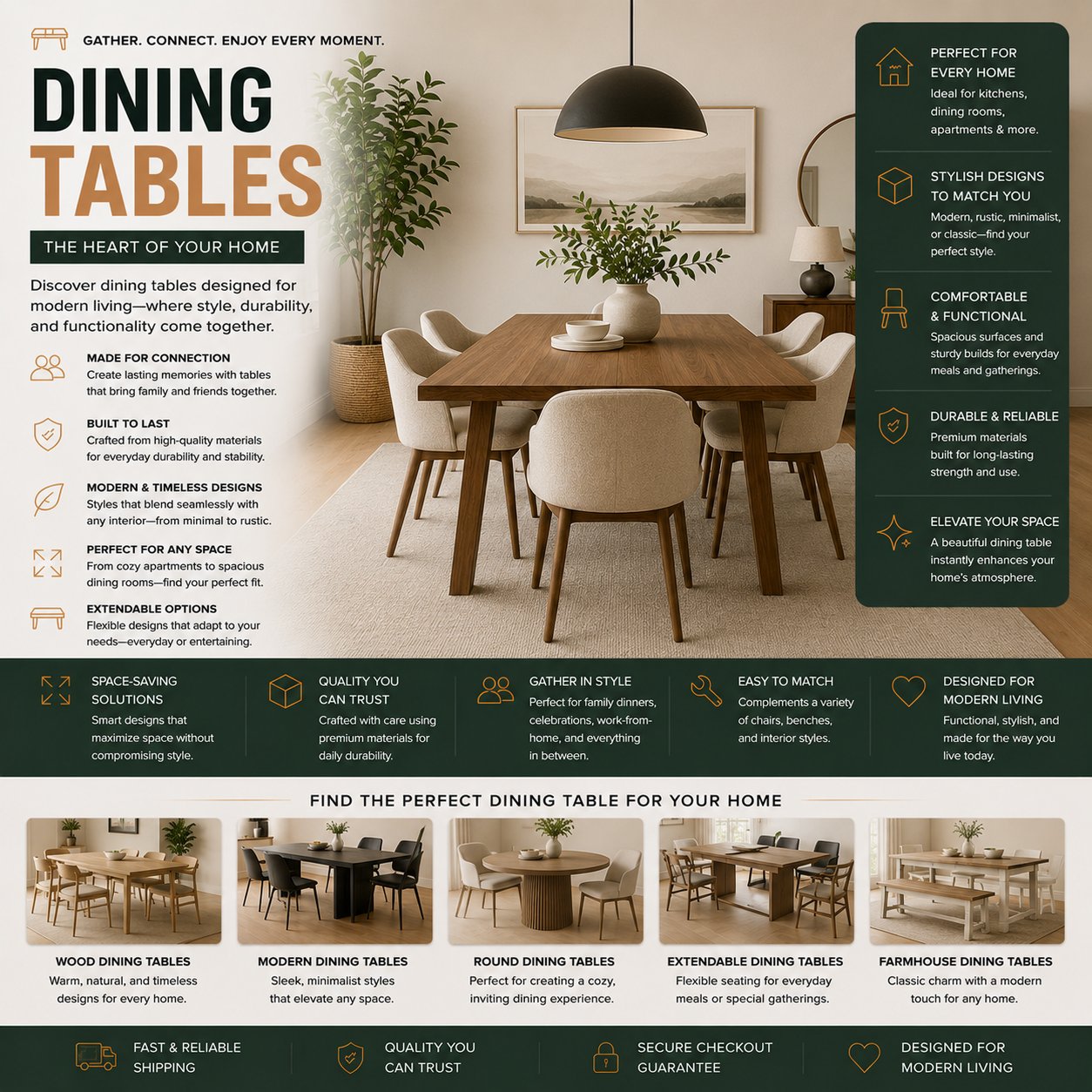 Modern dining tables and dining room furniture for apartments, kitchens, family dining spaces, contemporary interiors, and stylish modern homes
