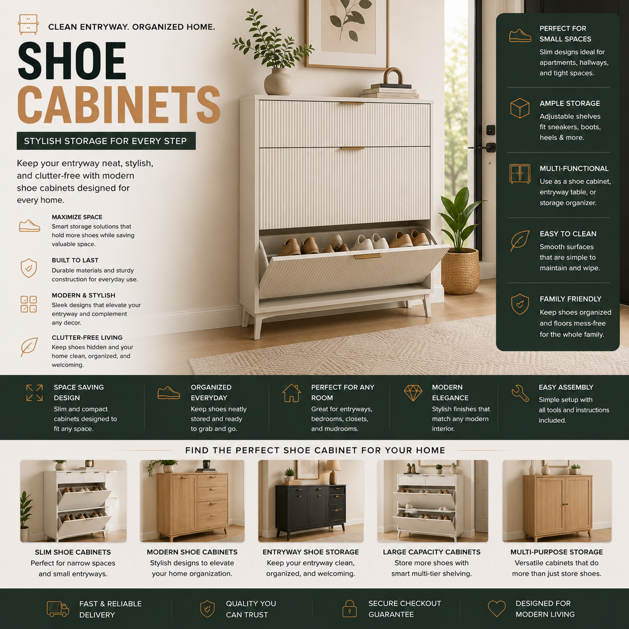 Modern shoe cabinets and entryway shoe storage furniture for apartments, hallways, bedrooms, mudrooms, small spaces, and contemporary home organization