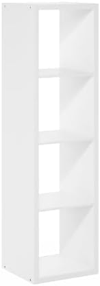 4-Cube Tall Bookshelf, Cubicle Shelf Bookcase with Open Back, Position Reversible Book Shelf, 15 x 16 x 58, for Home Office, Living Room, White