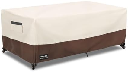 Outdoor Patio Coffee Table Cover, 600D Waterproof Heavy Duty Outdoor Table Cover, Patio Furniture Covers 48 x 28 x 16 inches Beige and Brown