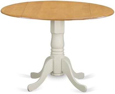 East West Furniture DLT-OLW-TP Dublin Modern Kitchen Table - a Round Dining Table Top with Dropleaf & Pedestal Base, 42x42 Inch, Oak & Linen White