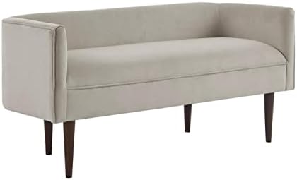 Madison Park Farrah Entryway Accent Bench with Curved Backrest, 8.75" Cushion Seating Bench for Living Room, Compact Bed End Bench with Solid Wood Legs & Soft Poly Velvet Uplhostery, 49" W, Cream