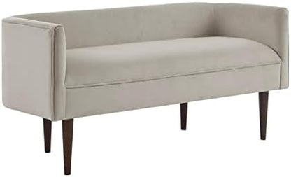 Madison Park Farrah Entryway Accent Bench with Curved Backrest, 8.75" Cushion Seating Bench for Living Room, Compact Bed End Bench with Solid Wood Legs & Soft Poly Velvet Uplhostery, 49" W, Cream