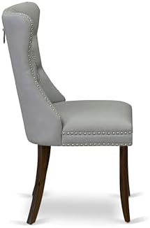 East West Furniture DAP8F27 Dallas Parsons Dining Chairs - Button Tufted Nailhead Light Gray Faux Leather Upholstered Chairs, Set of 2, Antique Walnut