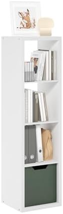 4-Cube Tall Bookshelf, Cubicle Shelf Bookcase with Open Back, Position Reversible Book Shelf, 15 x 16 x 58, for Home Office, Living Room, White