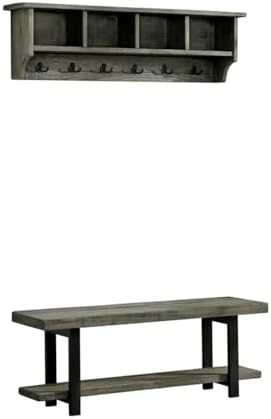 Pomona Solid Wood Entryway Bench and Coat Rack Set, Slate Grey, 48 Inch