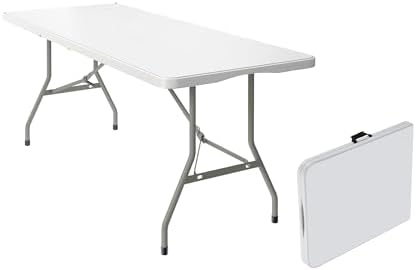 6FT Folding Table, Heavy Duty, Carry Handle, White, 1 Pack