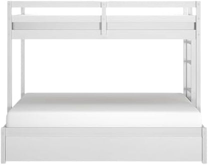 Grain & Grove Bear Twin Over Full Bunk Bed with Storage Drawers, Sturdy Bunk Bed Frame for Kids, Plywood Bunk with Ladder, Guardrail, and Slats, No Box Spring Required, Brushed White