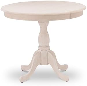 East West Furniture AMT-ABC-TP Antique Modern Kitchen Table - a Round Dining Table Top with Pedestal Base, 36x36 Inch, Butter Cream