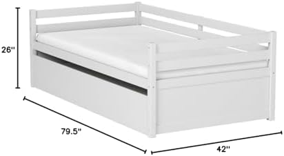 GIANTEX Twin Daybed with Trundle White, Wood Trundle Bed with Wood Slat Support, Mid Century Day Bed Frame for Living Room Guest Room, No Box Spring Needed
