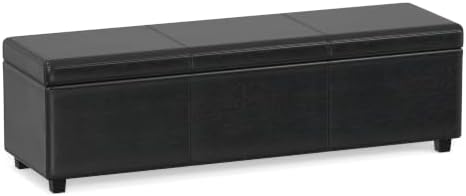 SIMPLIHOME Avalon 60" Wide Fabric Storage Ottoman in Midnight Black